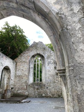 Kerry ilçesi Killarney Ulusal Parkı 'ndaki Muckross Manastırı' nın ortaçağ kalıntıları.