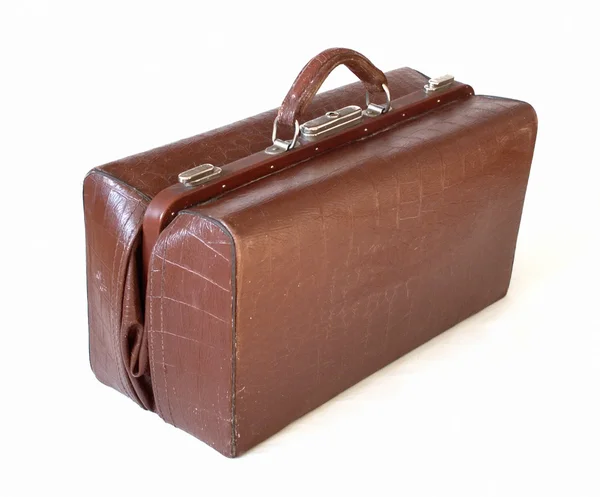 Brown leather old luggage bag — Stock Photo, Image