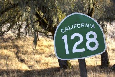 California devlet Route 128 aracılığıyla Kuzey Kaliforniya şarap ülkeleri