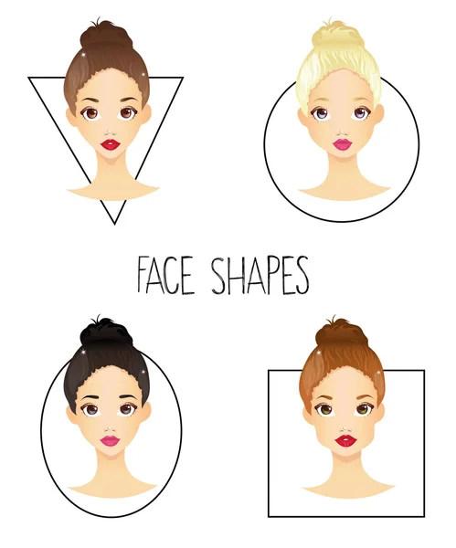 Gesichtsformen von vier verschiedenen Frauen — Stockvektor