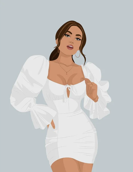 Chica en vestido blanco simple vector de ilustración — Vector de stock