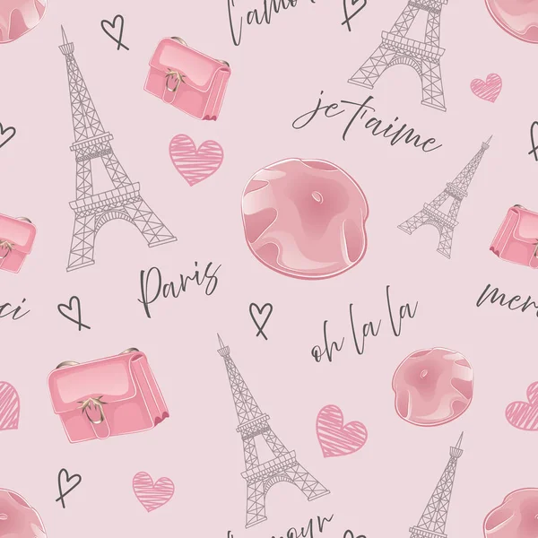 Sözcükler ve tematik nesnelerle güzel pembe Paris tarzı desen