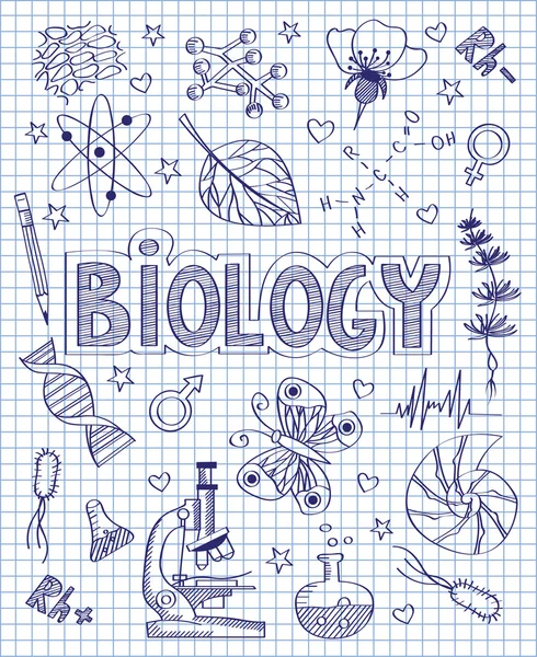 Ensemble de biologie dessiné à la main — Image vectorielle