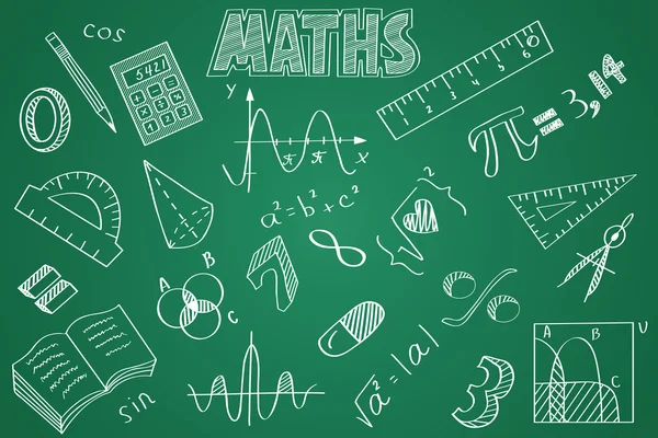 Matemáticas hechas a mano. Tiza en la pizarra — Vector de stock