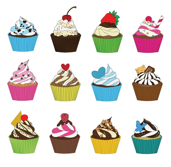 Set van cupcakes in schets stijl — Stockvector