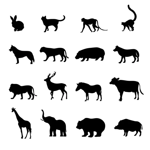 Conjunto de siluetas de animales — Vector de stock
