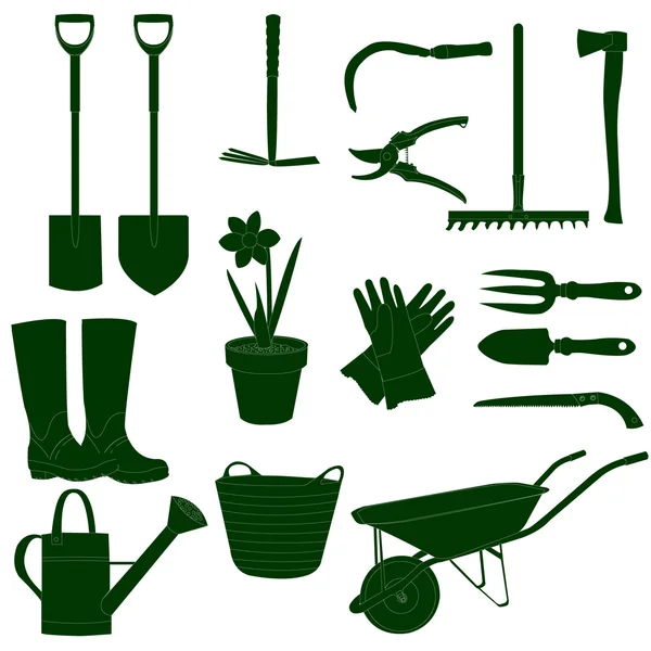 Outils de travail de jardin vert & blanc — Image vectorielle