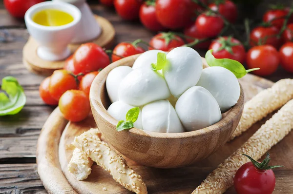 Mozzarella italiana con tomates y albahaca — Foto de Stock