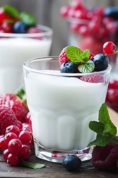 Healthy yogurts with mix of berries — Stock Photo, Image