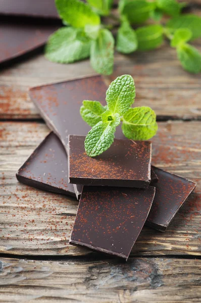 Tmavá čokoláda s mátou — Stock fotografie