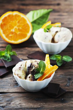 Çikolatalı ve naneli dondurma. 