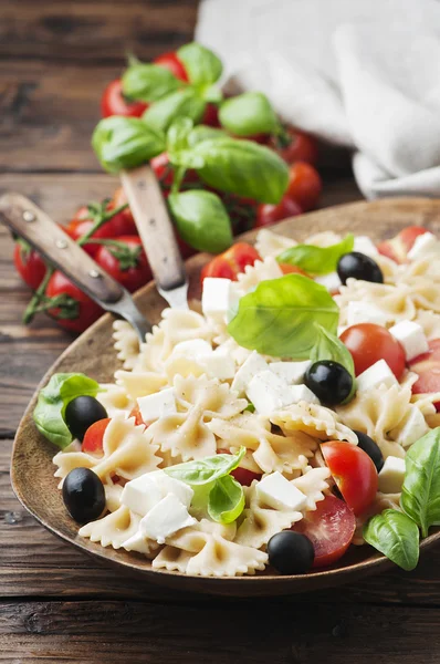 Salad with cold pasta and mozzarella — Stock Photo, Image