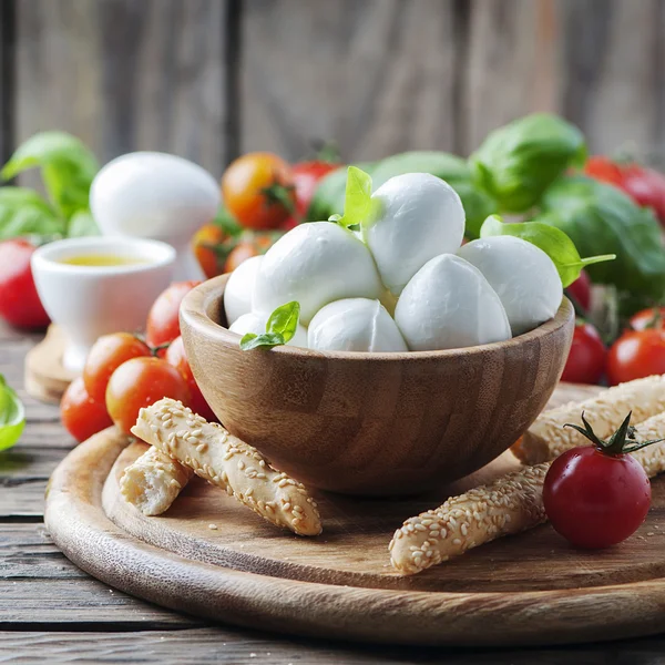 Mozzarella italiana con tomates y albahaca — Foto de Stock