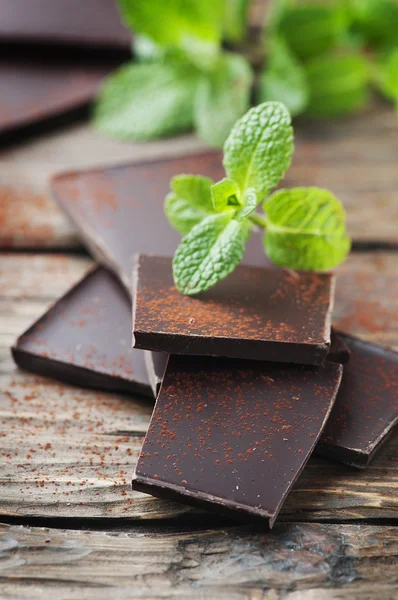 Chocolate escuro com hortelã verde — Fotografia de Stock