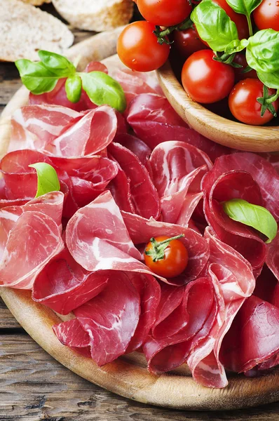 Italian Antipasti with ham and bresaola — Stock Photo, Image