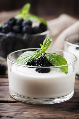 Ev yapımı yoğurt böğürtlen ile