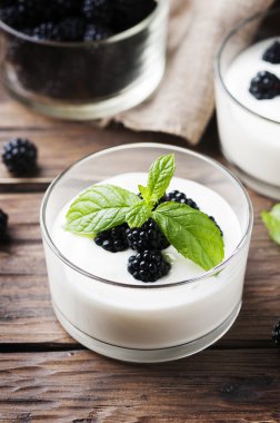 Ev yapımı yoğurt böğürtlen ile