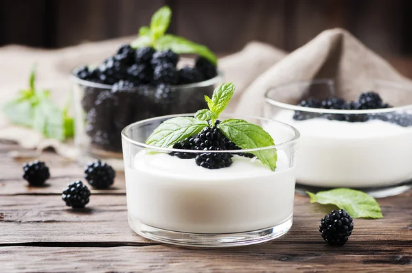 Домашній йогурт з ожиною — стокове фото