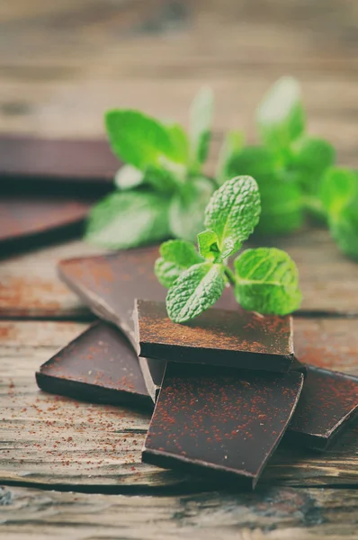 Chocolate negro con menta —  Fotos de Stock