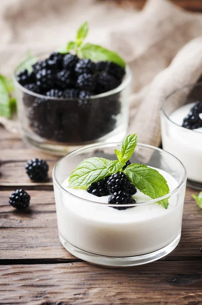 Ev yapımı yoğurt böğürtlen ile