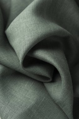 Yeşil keten kumaşlı arkaplan, yukarıdan aşağıya görünüm