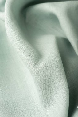 Yeşil keten kumaşlı arkaplan, yukarıdan aşağıya görünüm