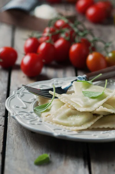 Italian traditional ravioli on the wooden table — Stock Photo, Image