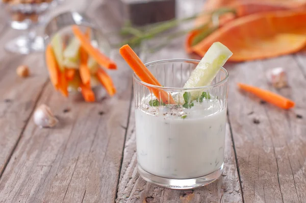 Carrot, cucumber and yogurt — Stock Photo, Image