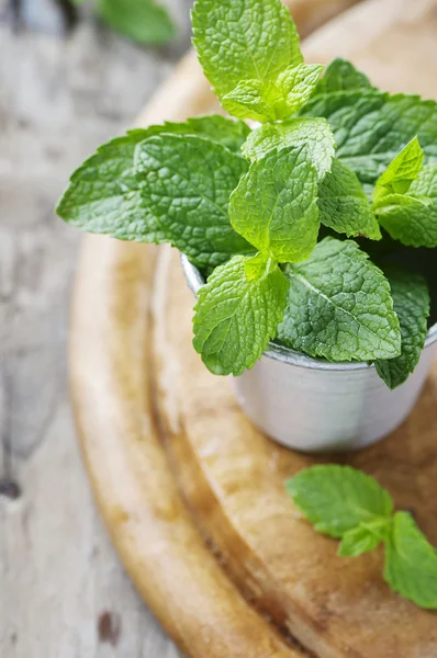 Menta fresca verde sul tavolo di legno — Foto Stock