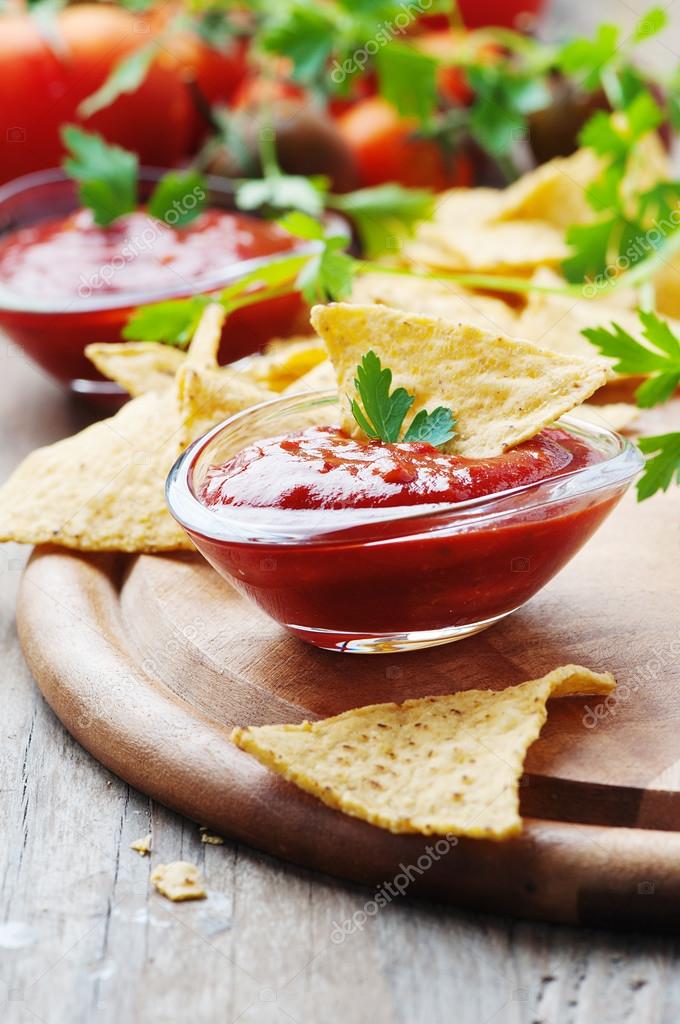 Mexican food with spicy salsa — Stock Photo © Nolonely #89361940