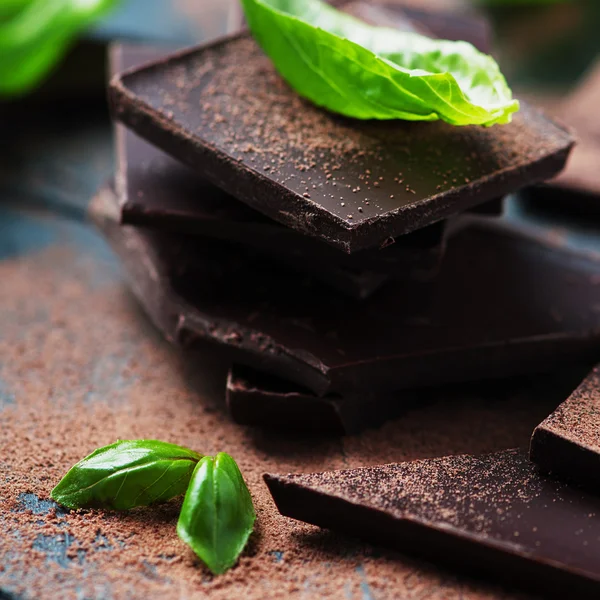 Dark chocolate with basil — Stock Photo, Image