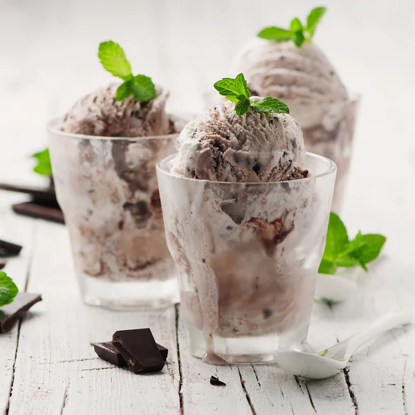 Ice-creams with mint and chocolate Stock Image