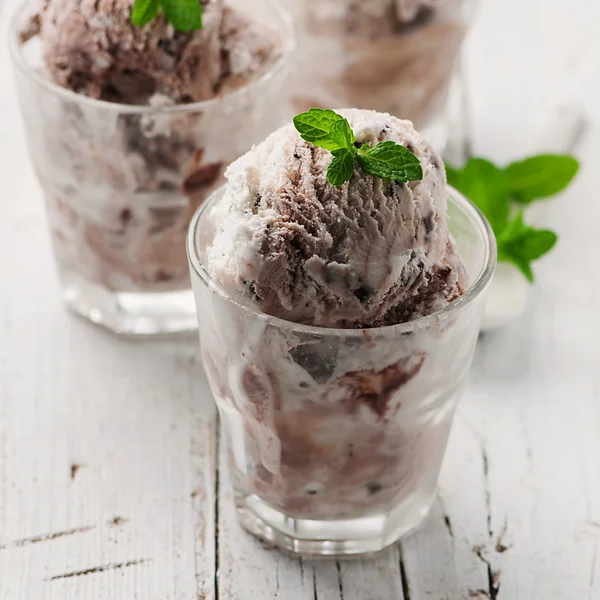 Ice-creams with mint and chocolate Stock Photo