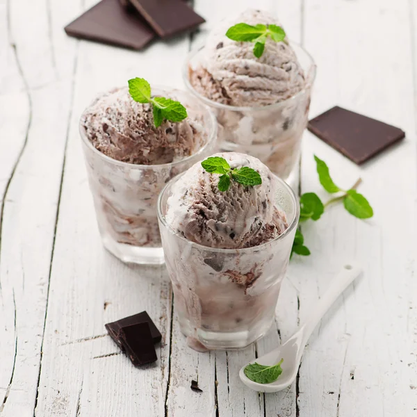 Ice-creams with mint and chocolate Royalty Free Stock Images