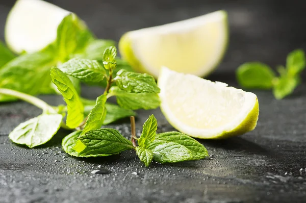 Limão fresco e hortelã verde — Fotografia de Stock