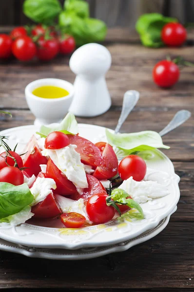 Włoska sałatka caprese z pomidorami i mozzarellą — Zdjęcie stockowe