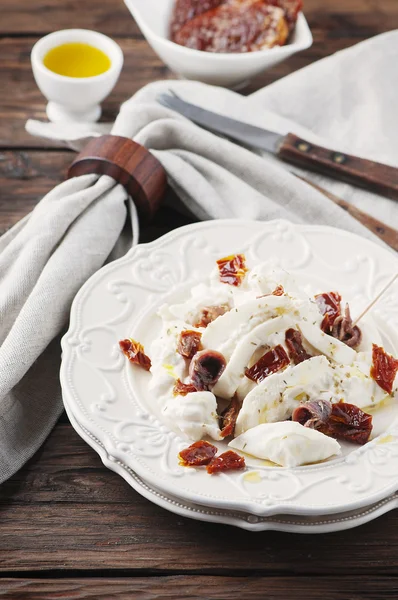 Traditional italian antipasto with burrata and tomato — Stock Photo, Image