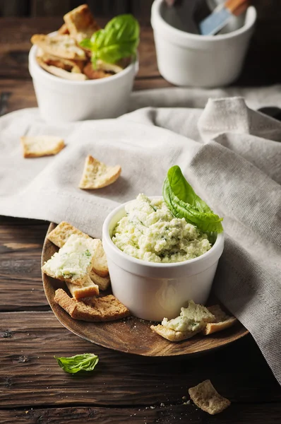 Cheese cream with parmesan and basil — Stock Photo, Image