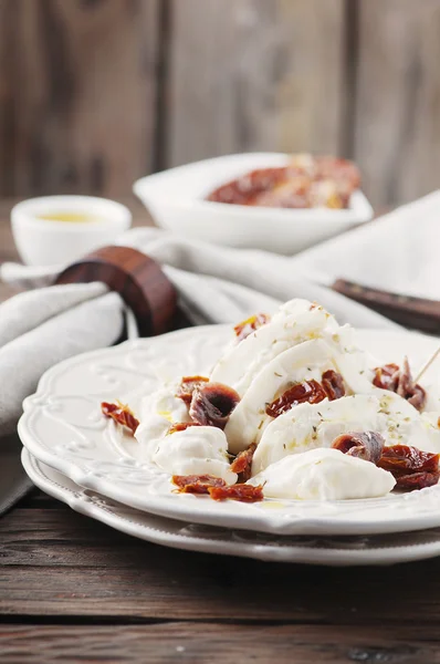 Traditional italian antipasto with burrata and tomato — Stock Photo, Image