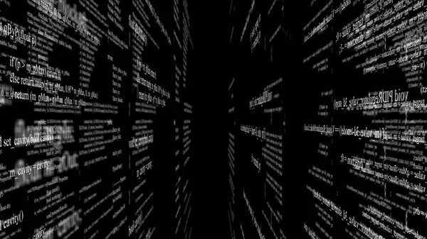 Abstract digital program code in blocks on a black background