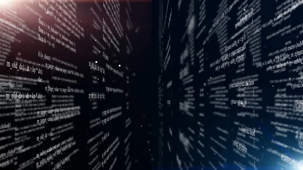 Abstract digital program code in blocks on a black background