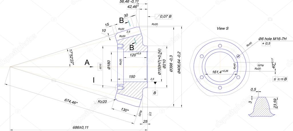Rysunek Techniczny Maszynowy Przekładni Zębate Grafika