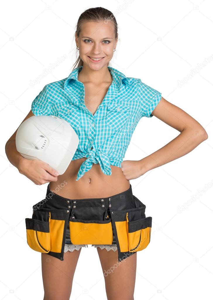 Hot girl in toolbelt poster