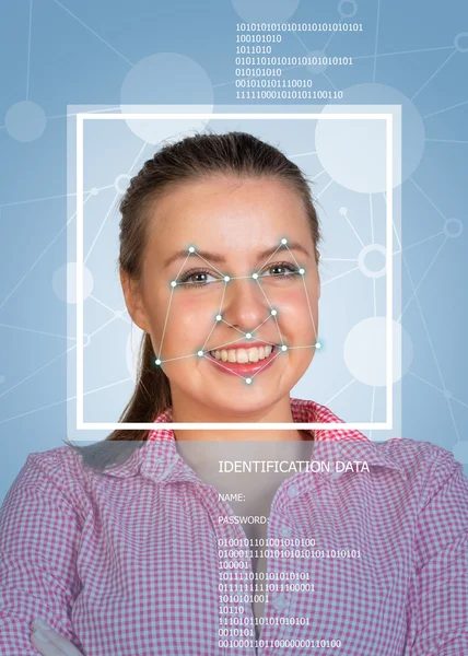 Concept of person identification. Girl face with lines