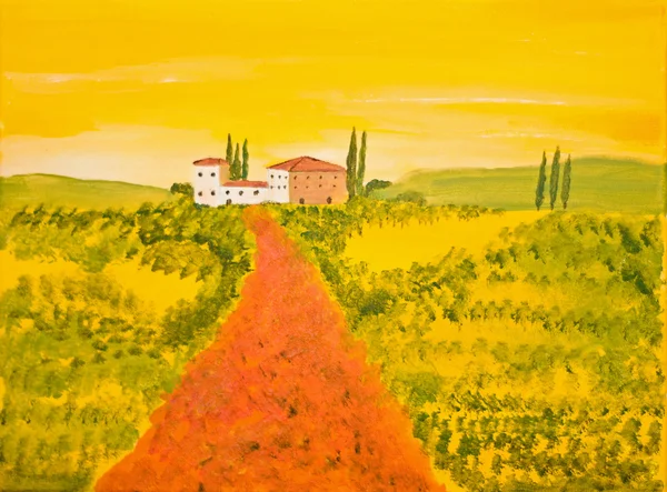 Acrylmalerei einer toskanischen Landschaft — Stockfoto