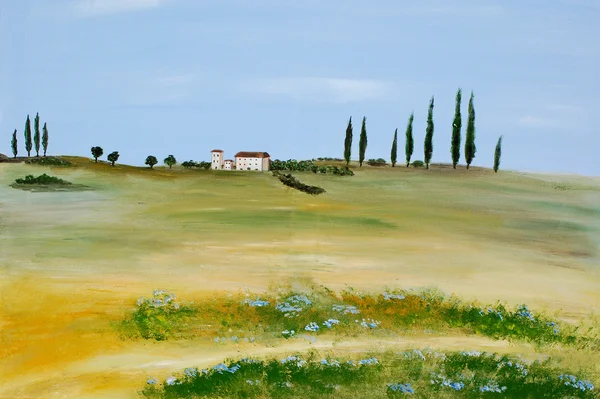 Acryl schilderij van een Toscaanse landschap — Stockfoto