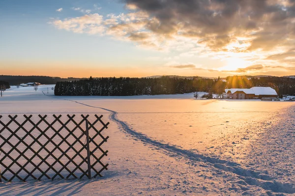 Mooie winterlandschap bij zonsondergang — Stockfoto