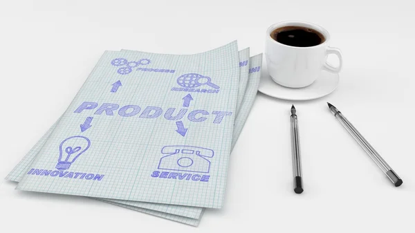 Produkten klotter på papper — Stockfoto