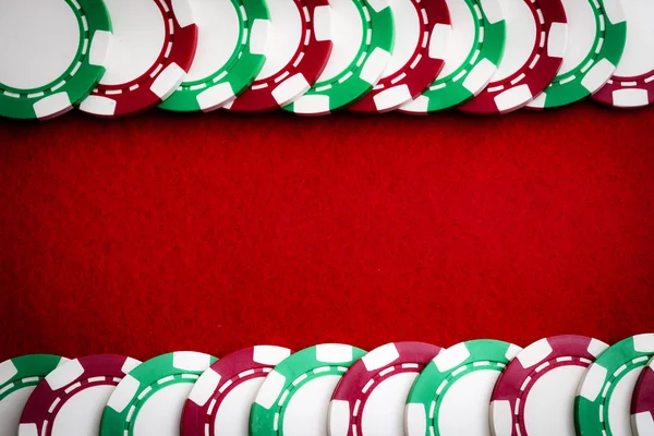 Frame Made Casino Chips Red Felt Copy Space — Stock Photo, Image