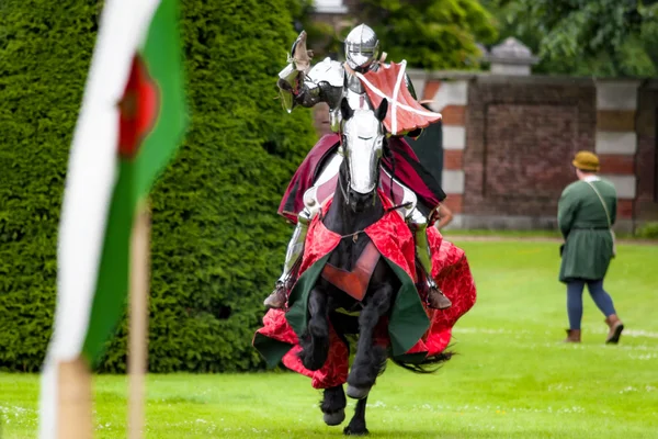 Caballero Medieval Caballo Vuelta Caballo Guerra Armadura Metálica — Foto de Stock